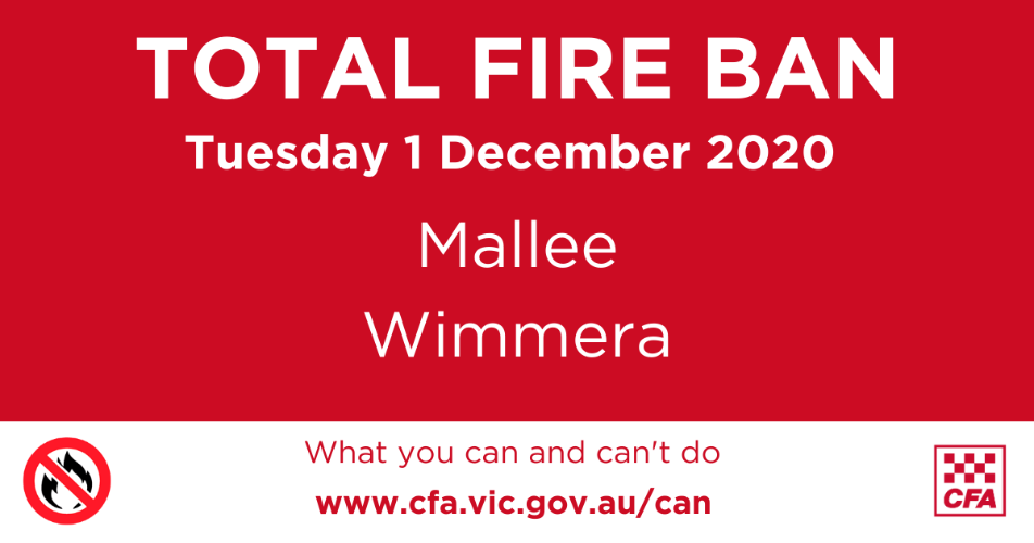 Total Fire Ban for Mallee and Wimmera