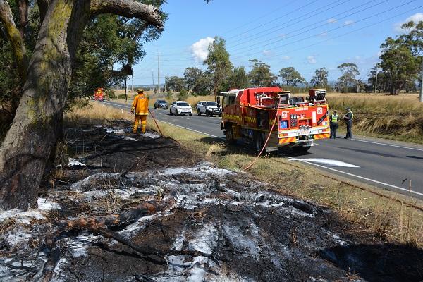 Roadside grassfire prompts trailer warning
