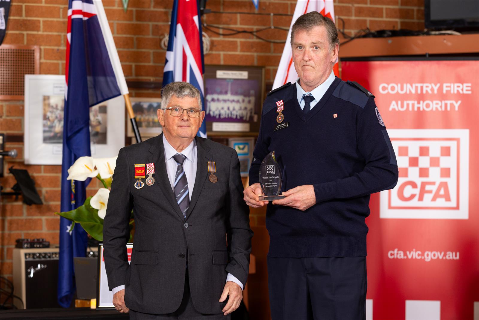 Firefighter Chris Answer (right) was presented the Christine Prentice Memorial Award, pictured with Colin Prentice