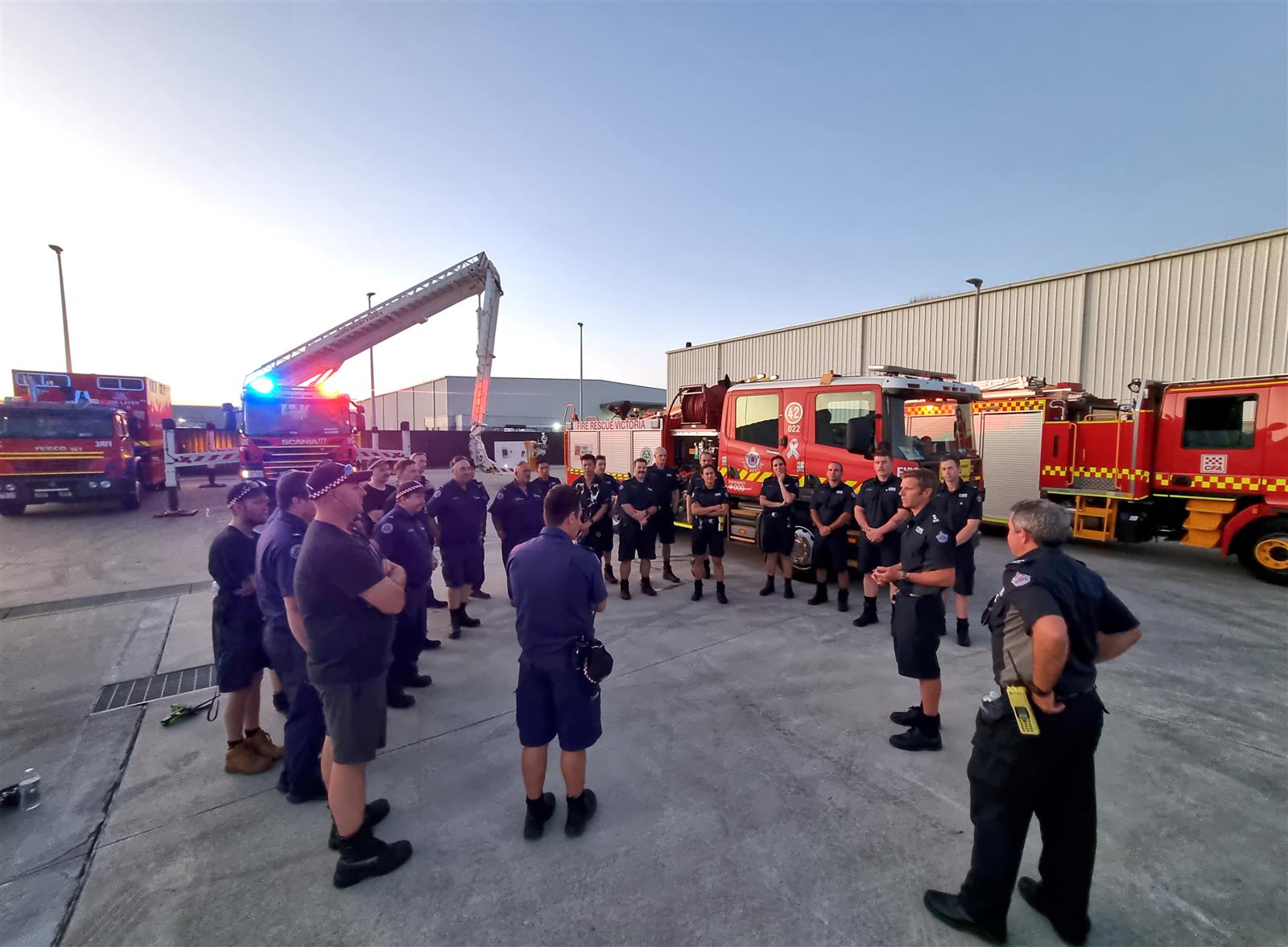 FRV and CFA crews debriefing after the joint training session