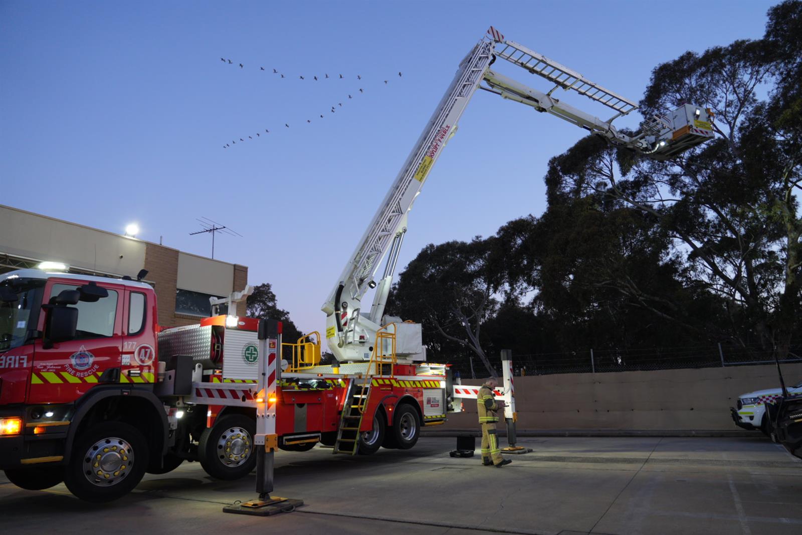FRV Ladder Platform 47 at the rear of Hoppers Crossing CFA Fire Station