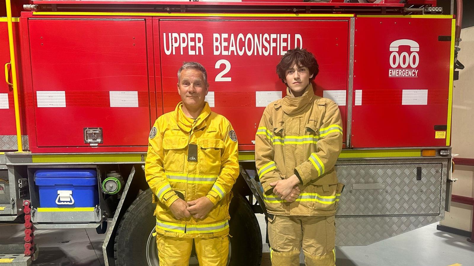 Beaconsfield Upper Fire Brigade members Steve Martin (left) and Axel Martin (right)