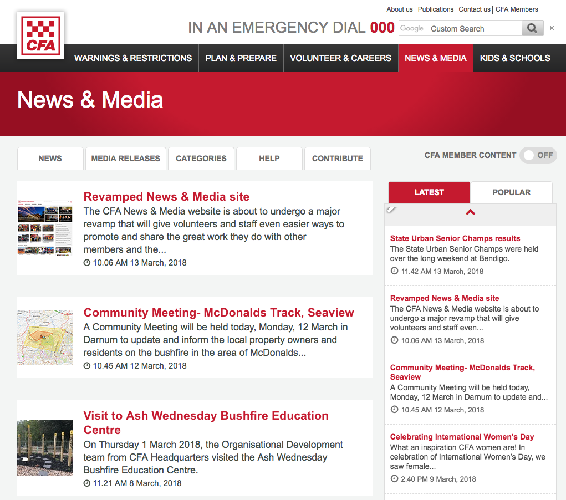 Home page of old News & Media site