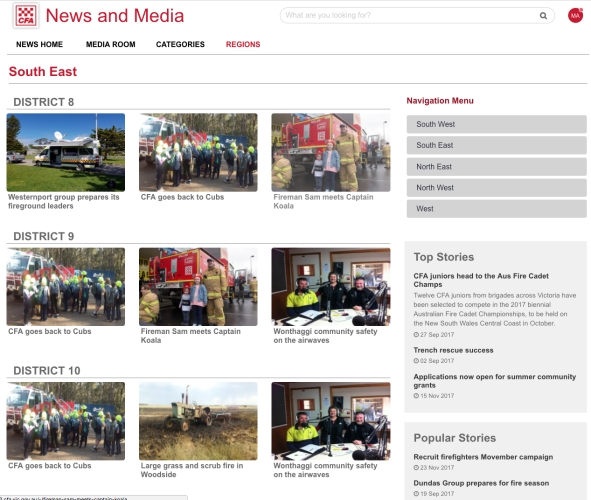 Region page on new News & Media site